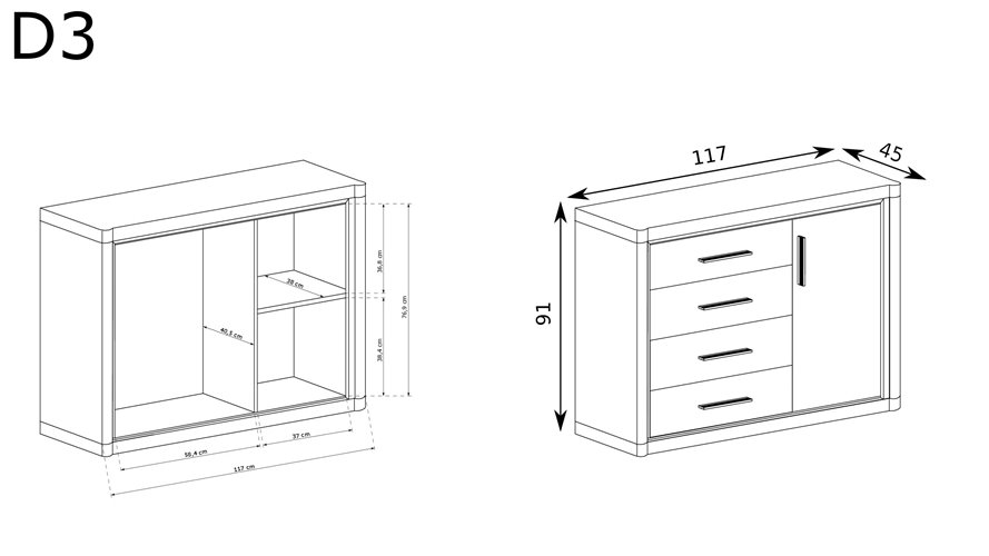 industrialna komoda do salonu Dallas