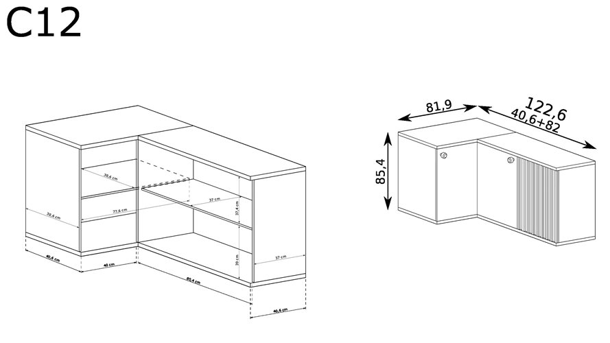 Pojemna komoda narożna z półkami