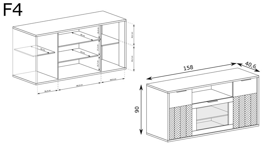 elegancka komoda Fonti wymiary