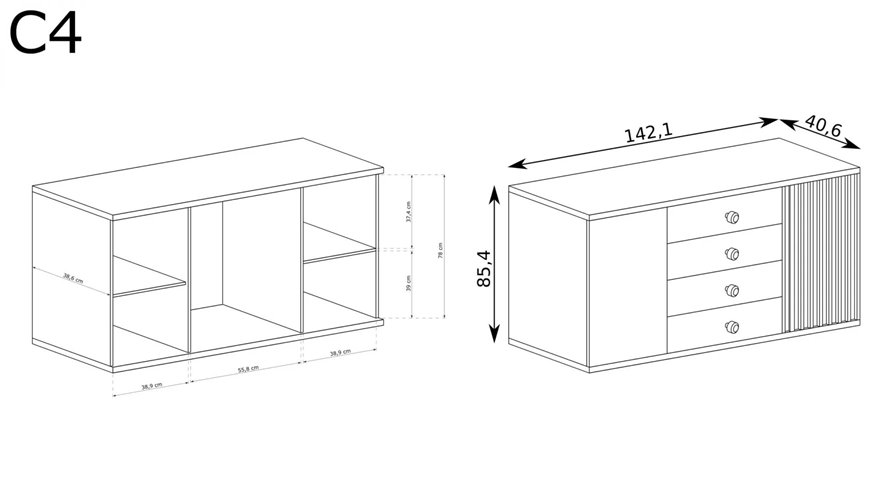 komoda CALI z czarnymi lamelami i szufladami