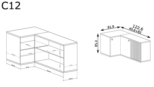 Pojemna komoda narożna z półkami