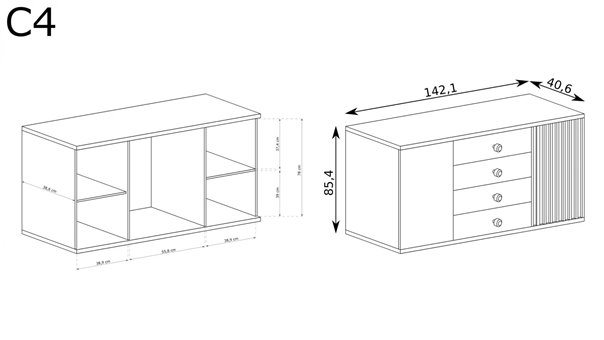 komoda CALI z czarnymi lamelami i szufladami